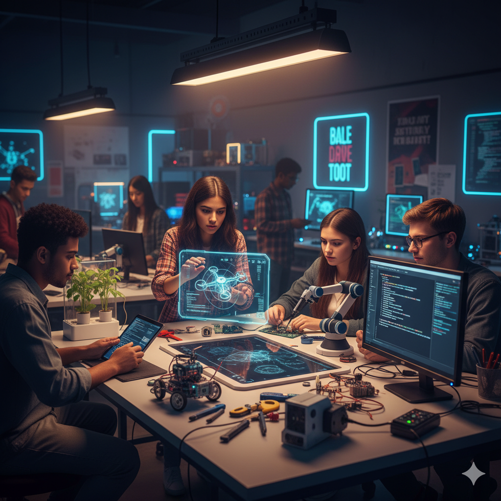 Students working on a robotics project